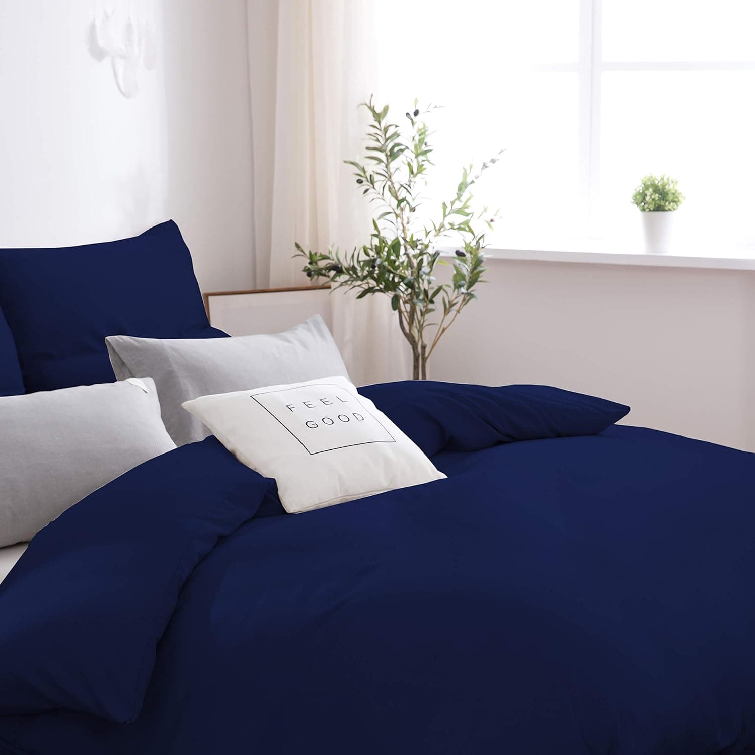 MOHAP Sets de Housse de Couette 220x240cm+2 taies d'oreillers 65x65cm Bleu Marine Parure de Lit 2 Personnes Adulte en Microfibre 3