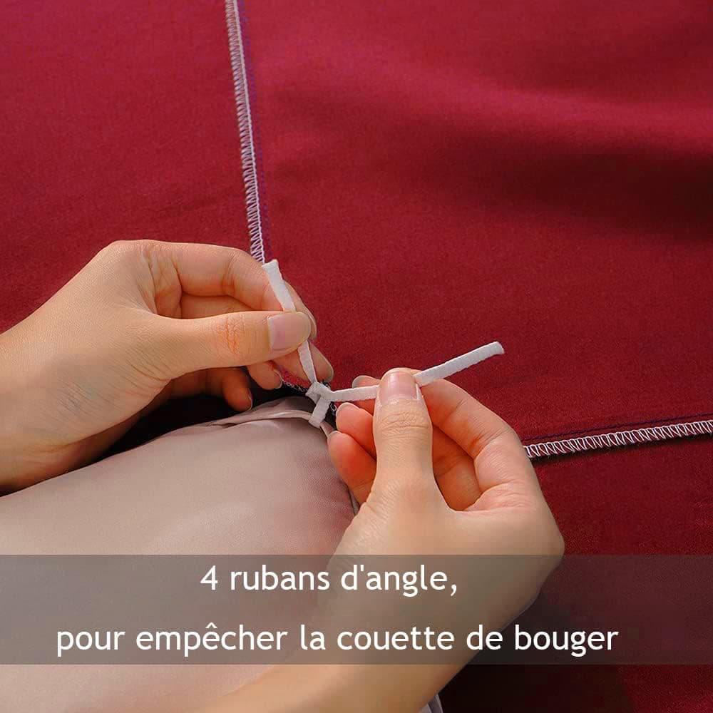 MOHAP Parure de Lit 4 Pièces Housse de Couette 220x240cm + Drap Housse 160x200cm avec 2 taies d'oreillers 65x65cm Rouge pour 2 Personnes Parure 100 Fils/cm² en Microfibre 4