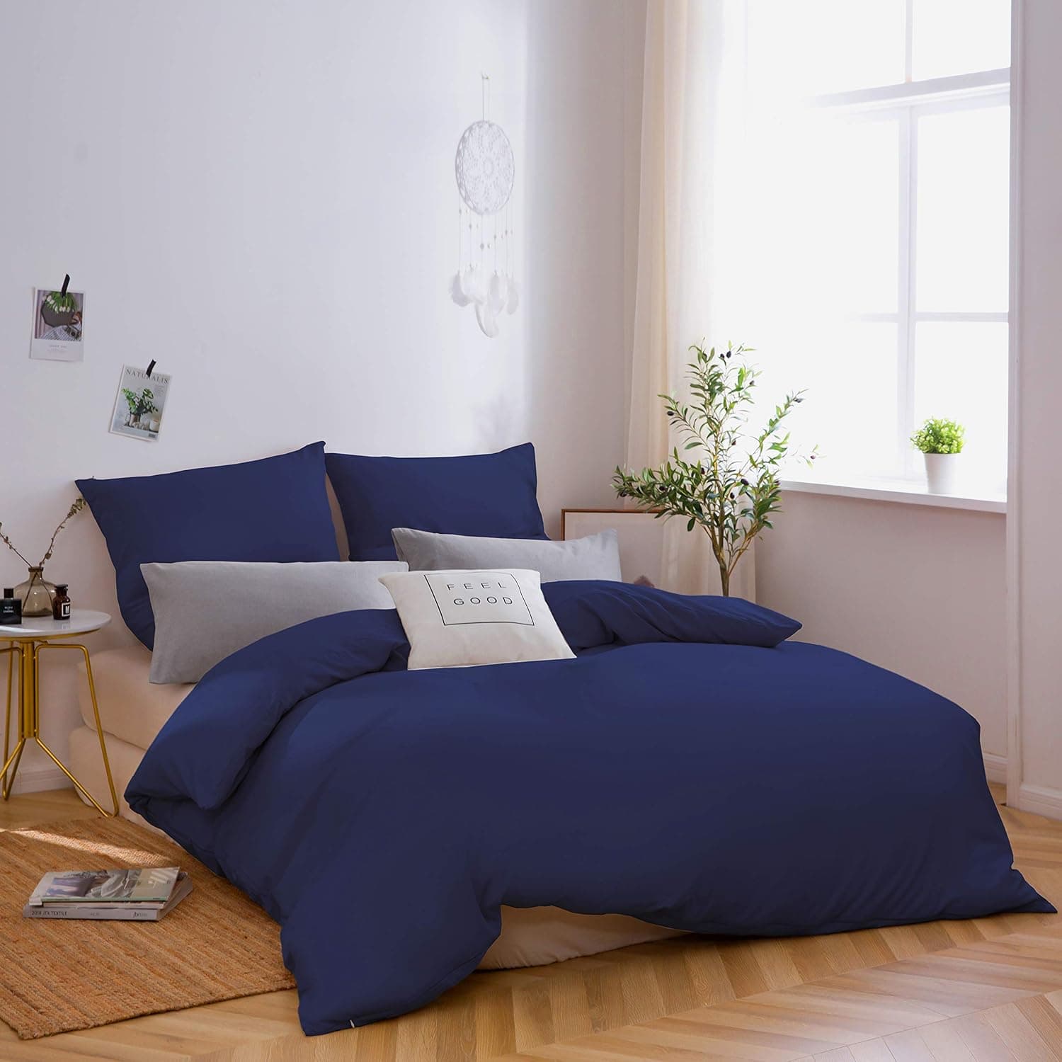 MOHAP Sets de Housse de Couette 220x240cm+2 taies d'oreillers 65x65cm Bleu Marine Parure de Lit 2 Personnes Adulte en Microfibre 4