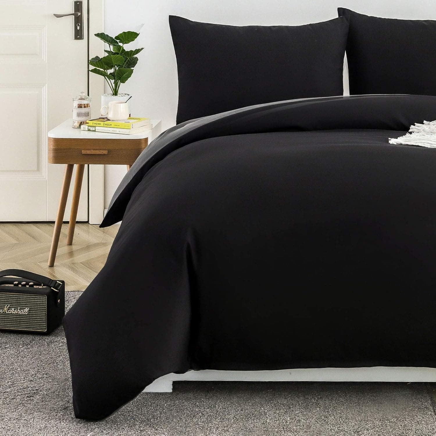 MOHAP Parure de Lit Réversible avec Fermeture éclair Microfibre 220x240 cm Noir + Gris Foncé et 2 Taies d'oreiller 65x65 cm Housse de Couette Adulte 7