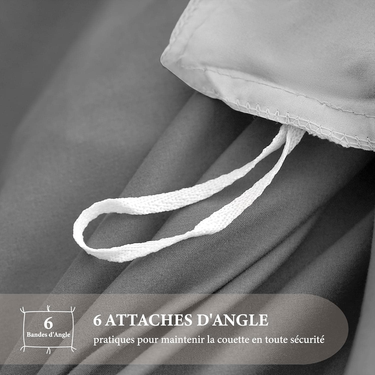 MOHAP Parure de Lit Réversible avec Fermeture éclair Microfibre 200x200 cm Gris Foncé + Gris et 2 Taies d'oreiller 65x65 cm Housse de Couette Adulte 8