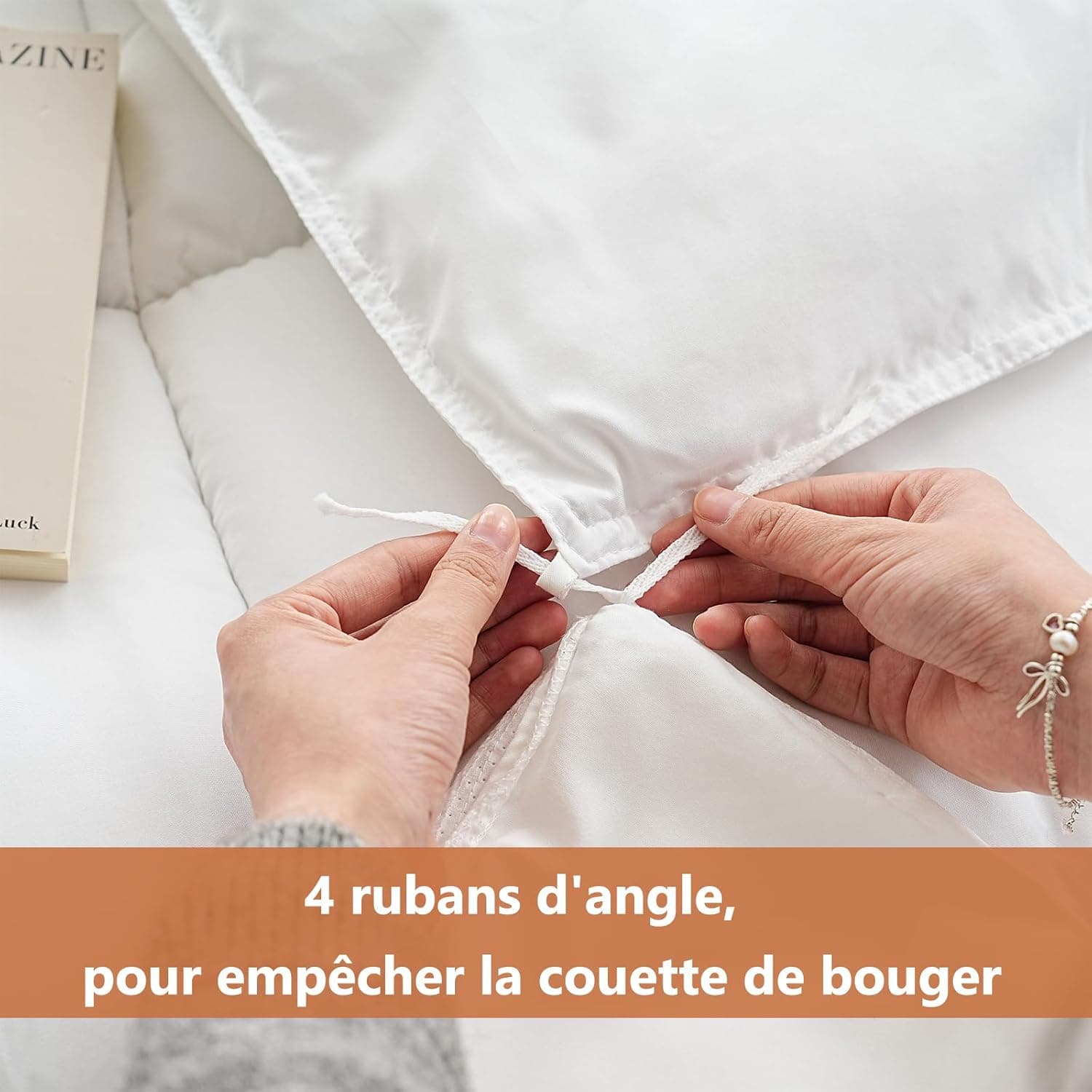 MOHAP Parure de Lit 4 Pièces Housse de Couette 220x240cm + Drap Housse 160x200cm avec 2 taies d'oreillers 65x65cm Blanc pour 2 Personnes Parure 120 Fils/cm² en Microfibre 8