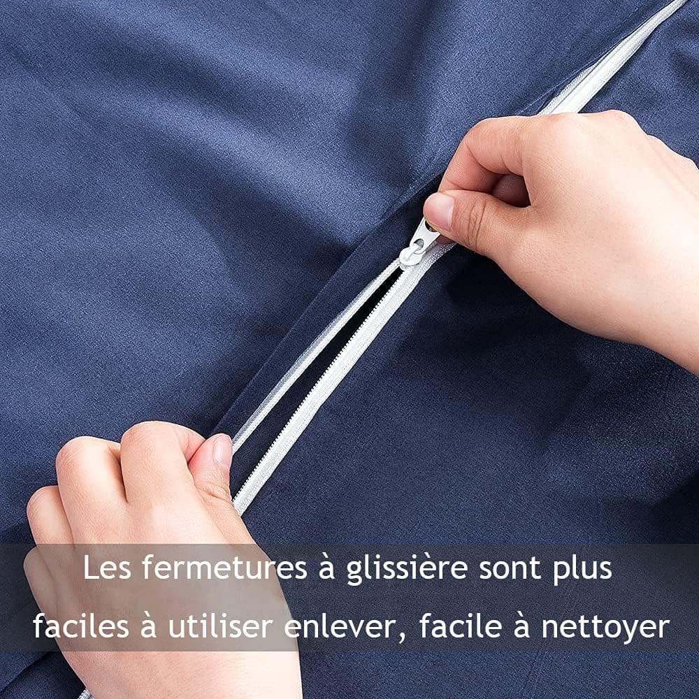 MOHAP Parure de Lit 4 Pièces Housse de Couette 200x200cm + Drap Housse 160x200cm avec 2 taies d'oreillers 65x65cm Bleu pour 2 Personnes Parure 100 Fils/cm² en Microfibre 5