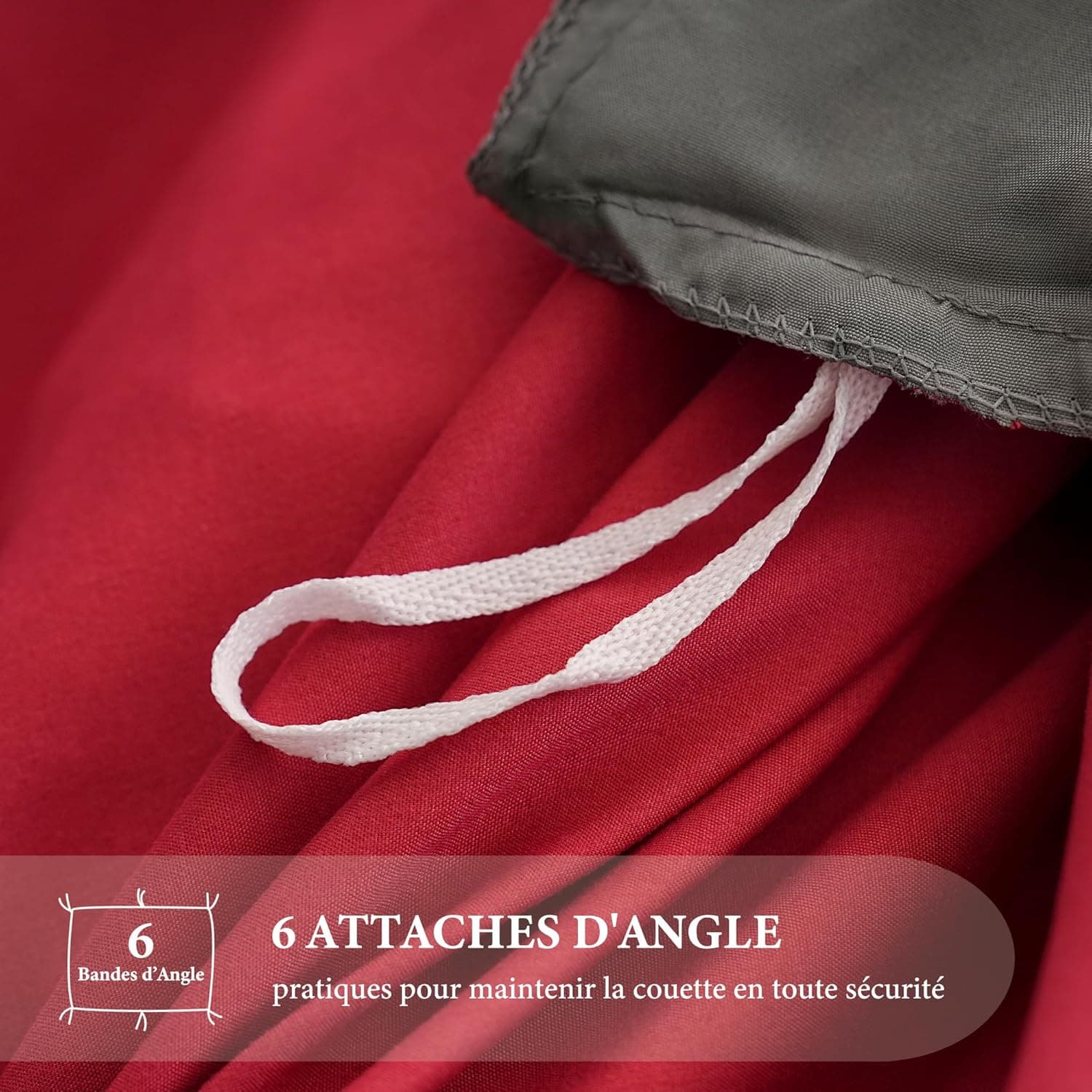 MOHAP Parure de Lit Réversible avec Fermeture éclair Microfibre 240x260 cm Rouge + Gris Foncé et 2 Taies d'oreiller 65x65 cm Housse de Couette Adulte 8