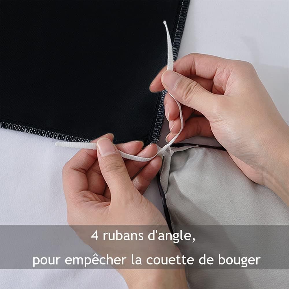 MOHAP Parure de Lit 4 Pièces Housse de Couette 220x240cm + Drap Housse 180x200cm avec 2 taies d'oreillers 65x65cm Noir pour 2 Personnes Parure 100 Fils/cm² en Microfibre 6