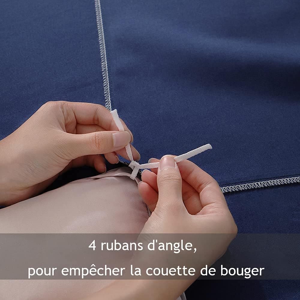 MOHAP Parure de Lit 4 Pièces Housse de Couette 220x240cm + Drap Housse 160x200cm avec 2 taies d'oreillers 65x65cm Bleu pour 2 Personnes Parure 100 Fils/cm² en Microfibre 6