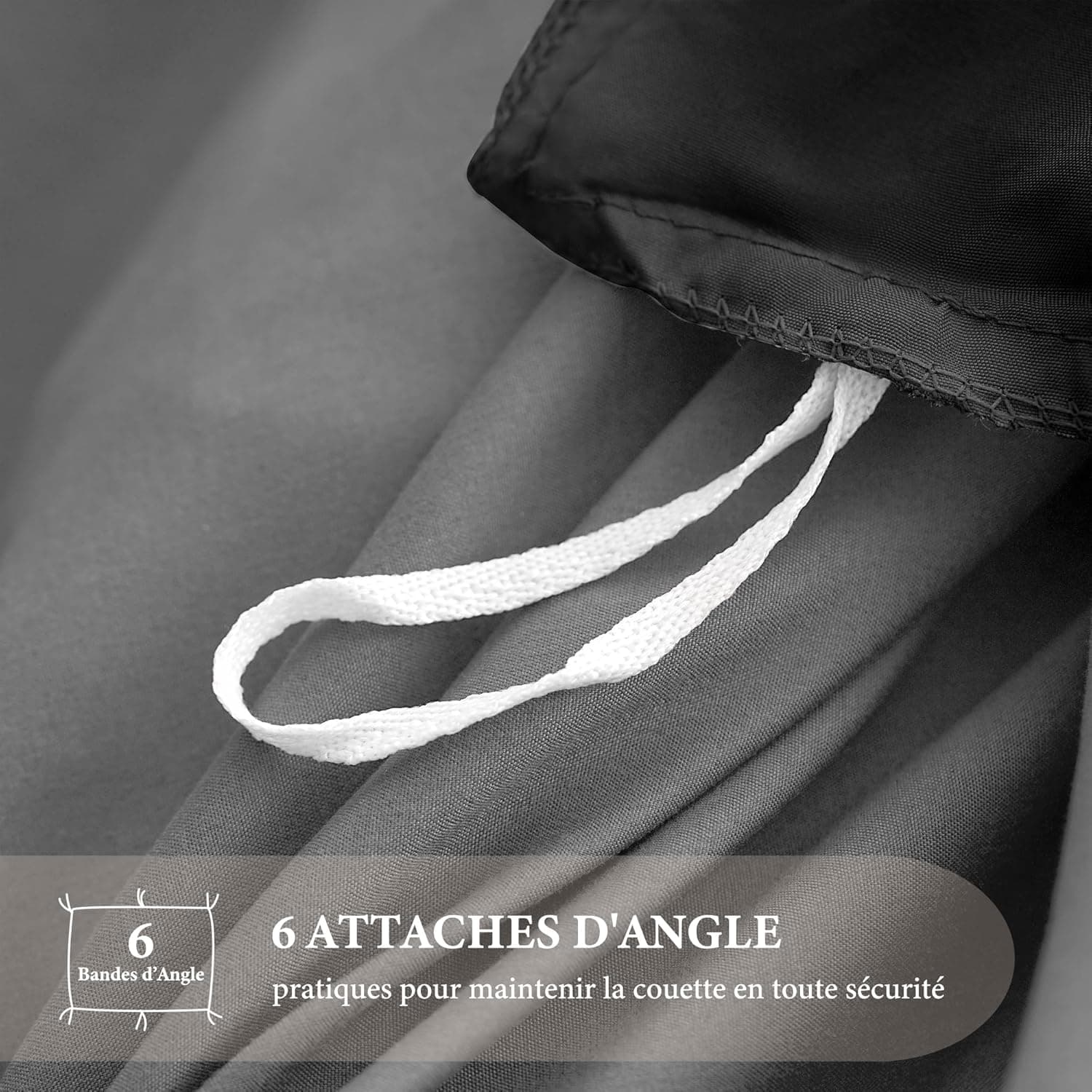 MOHAP Parure de Lit Réversible avec Fermeture éclair Microfibre 240x260 cm Noir + Gris Foncé et 2 Taies d'oreiller 65x65 cm Housse de Couette Adulte 8