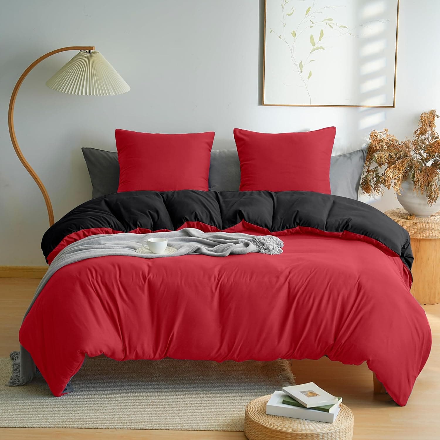 MOHAP Parure de Lit Réversible avec Fermeture éclair Microfibre 220x240 cm et 2 Taies d'oreiller 65x65 cm Housse de Couette Adulte