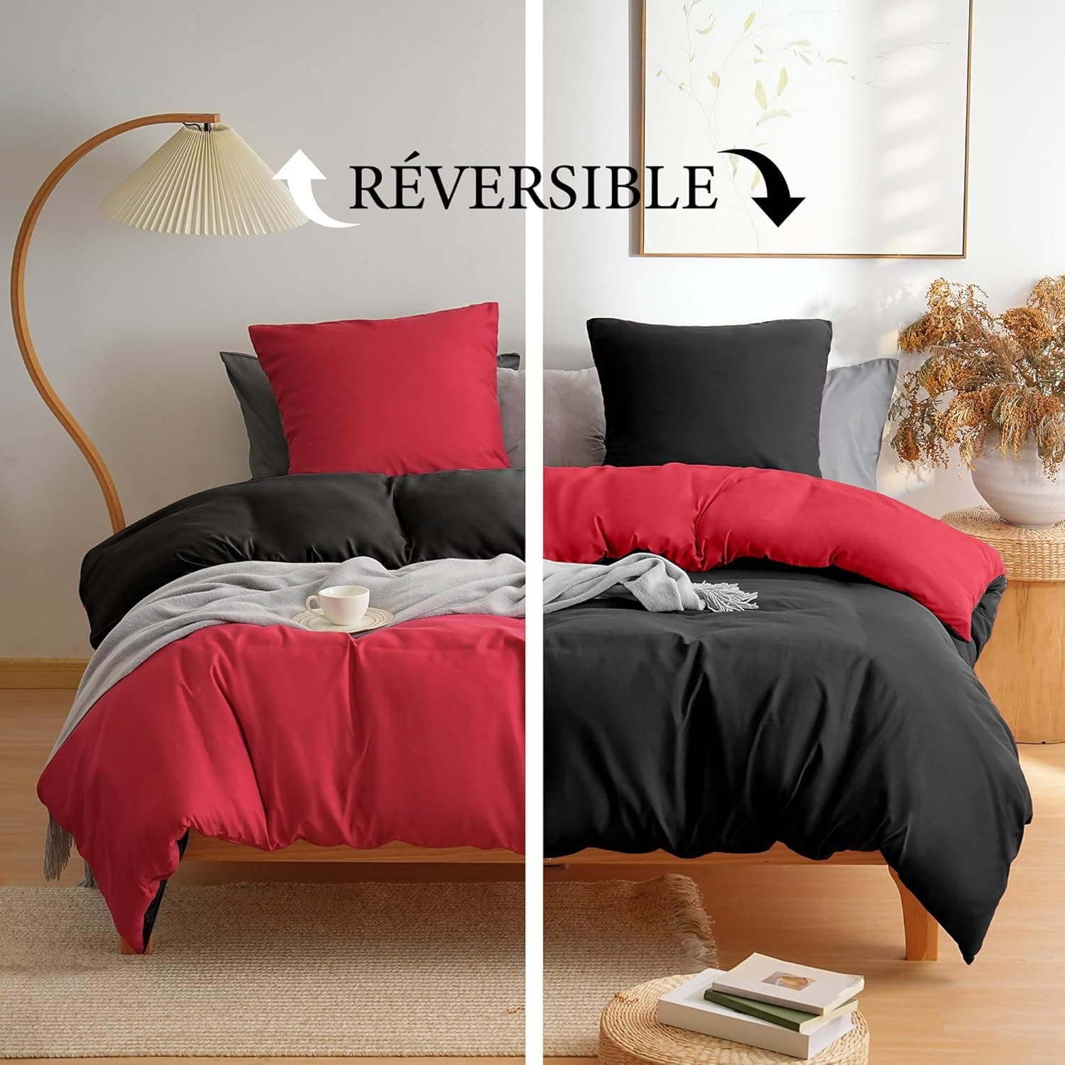 MOHAP Parure de Lit Réversible avec Fermeture éclair Microfibre 220x240 cm et 2 Taies d'oreiller 65x65 cm Housse de Couette Adulte 2