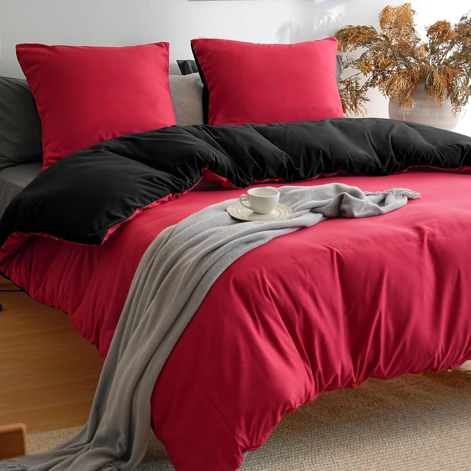 MOHAP Parure de Lit Réversible avec Fermeture éclair Microfibre 220x240 cm et 2 Taies d'oreiller 65x65 cm Housse de Couette Adulte 3