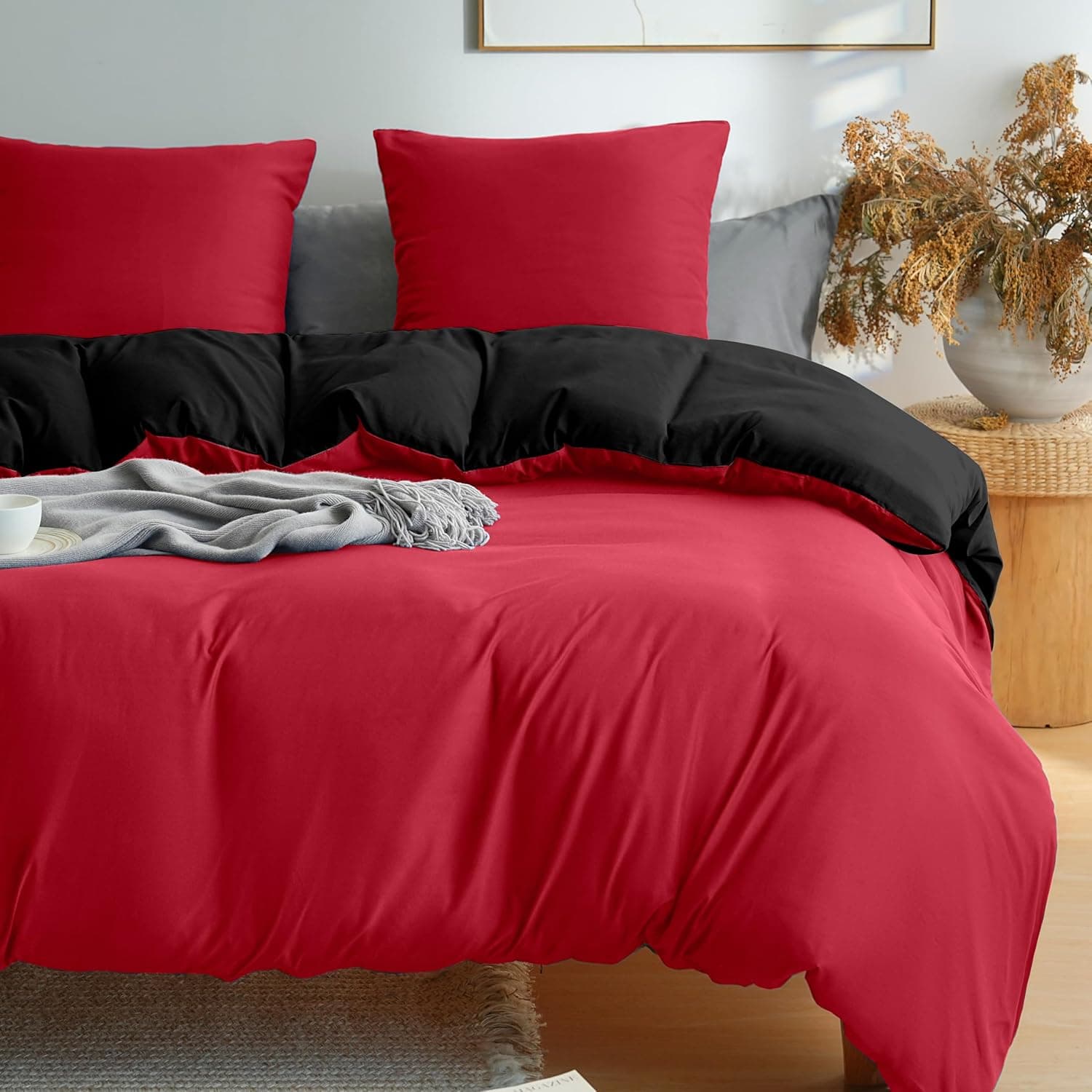 MOHAP Parure de Lit Réversible avec Fermeture éclair Microfibre 220x240 cm et 2 Taies d'oreiller 65x65 cm Housse de Couette Adulte 4