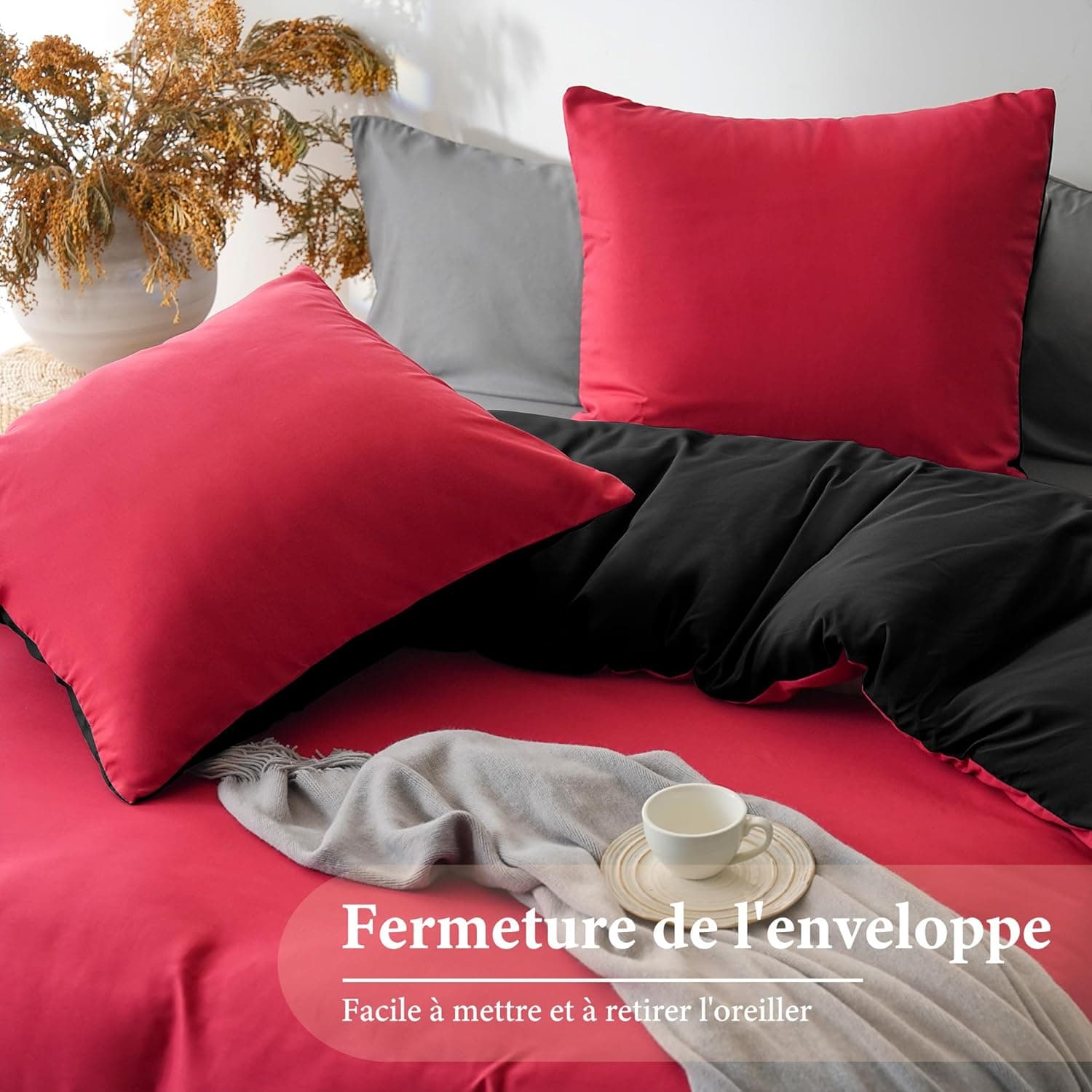 MOHAP Parure de Lit Réversible avec Fermeture éclair Microfibre 220x240 cm et 2 Taies d'oreiller 65x65 cm Housse de Couette Adulte 5
