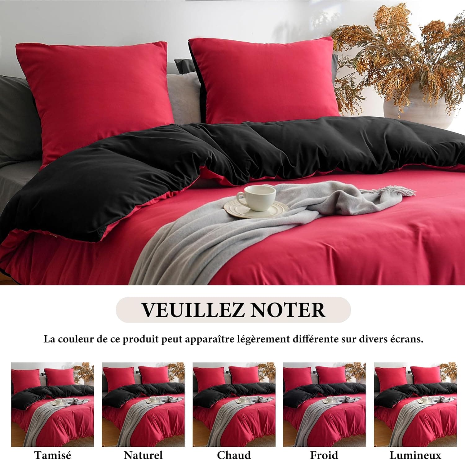 MOHAP Parure de Lit Réversible avec Fermeture éclair Microfibre 220x240 cm et 2 Taies d'oreiller 65x65 cm Housse de Couette Adulte 6