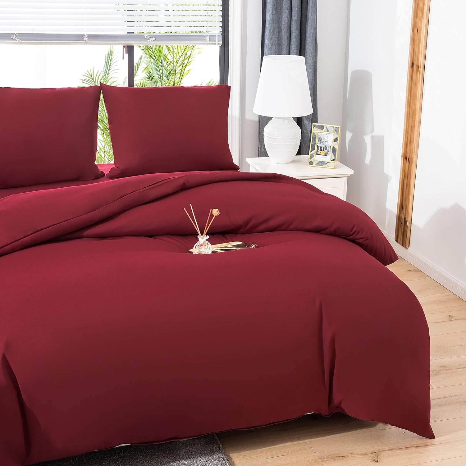 MOHAP Sets de Housse de Couette 220x240cm+2 taies d'oreillers 65x65cm Rouge Parure de Lit 2 Personnes Adulte en Microfibre 2