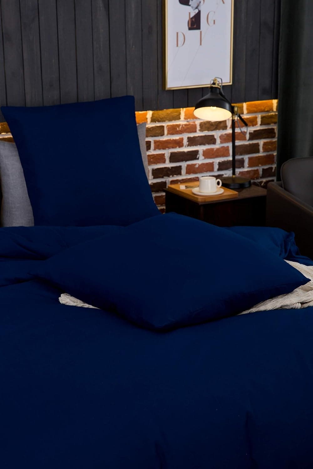Brushed Microfibre Bed Linen, 1 Duvet Cover (220 x 240 cm) + 2 Pillowcases (80 x 80 cm), with Zip, Dark Blue 4