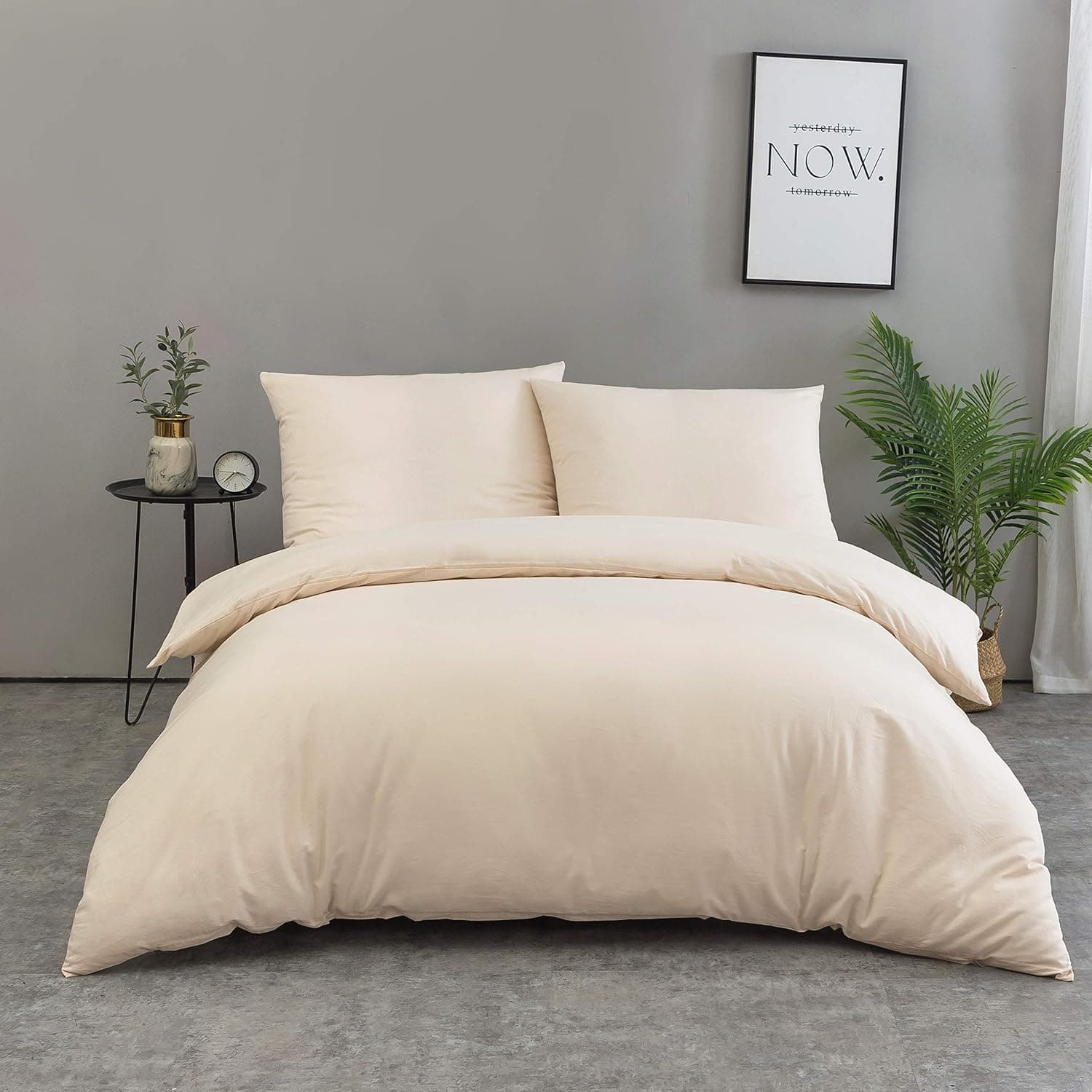 Parure de lit en coton 155 x 220 cm Beige 1 housse de couette et 1 taie d'oreiller 80 x 80 cm