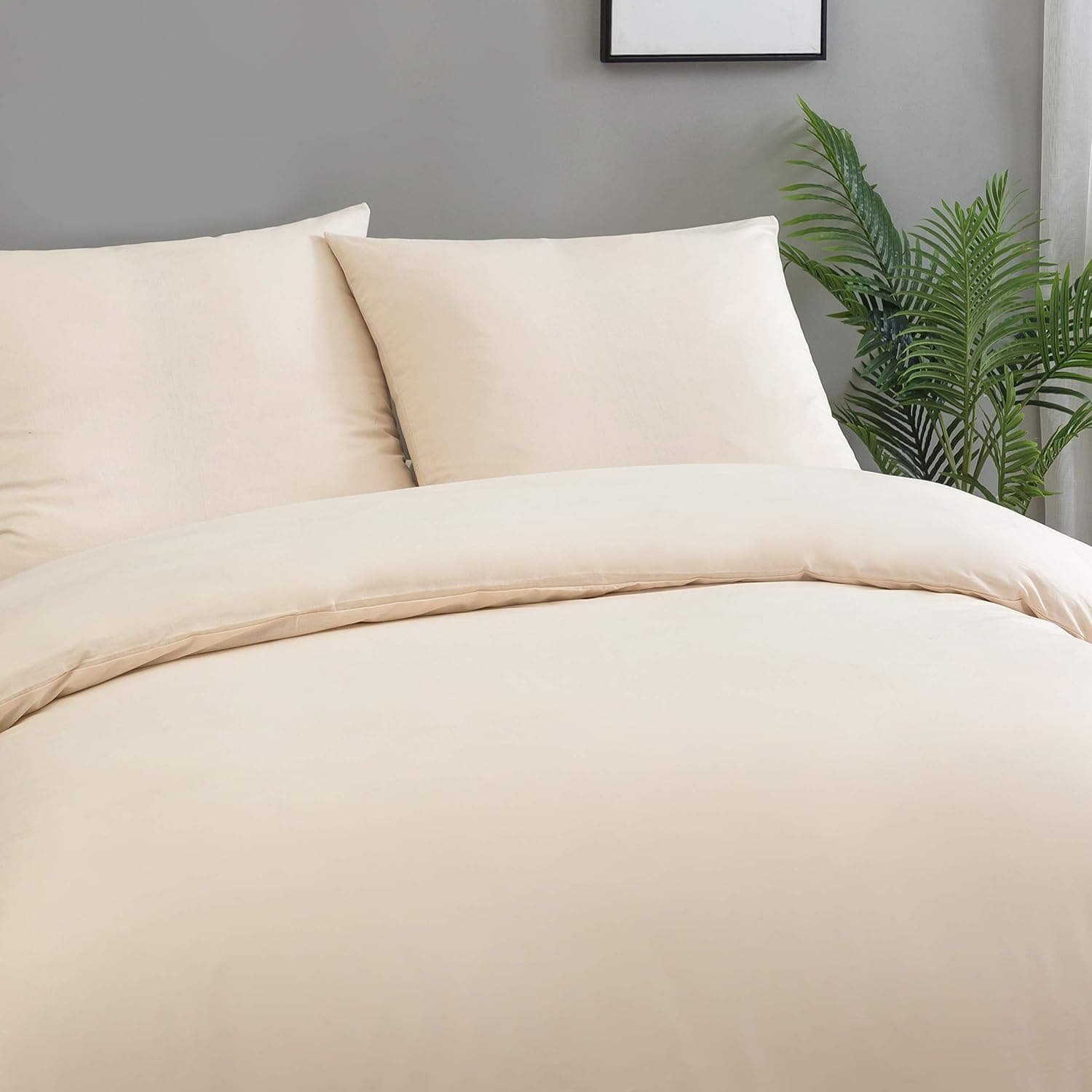 Parure de lit en coton 155 x 220 cm Beige 1 housse de couette et 1 taie d'oreiller 80 x 80 cm 2