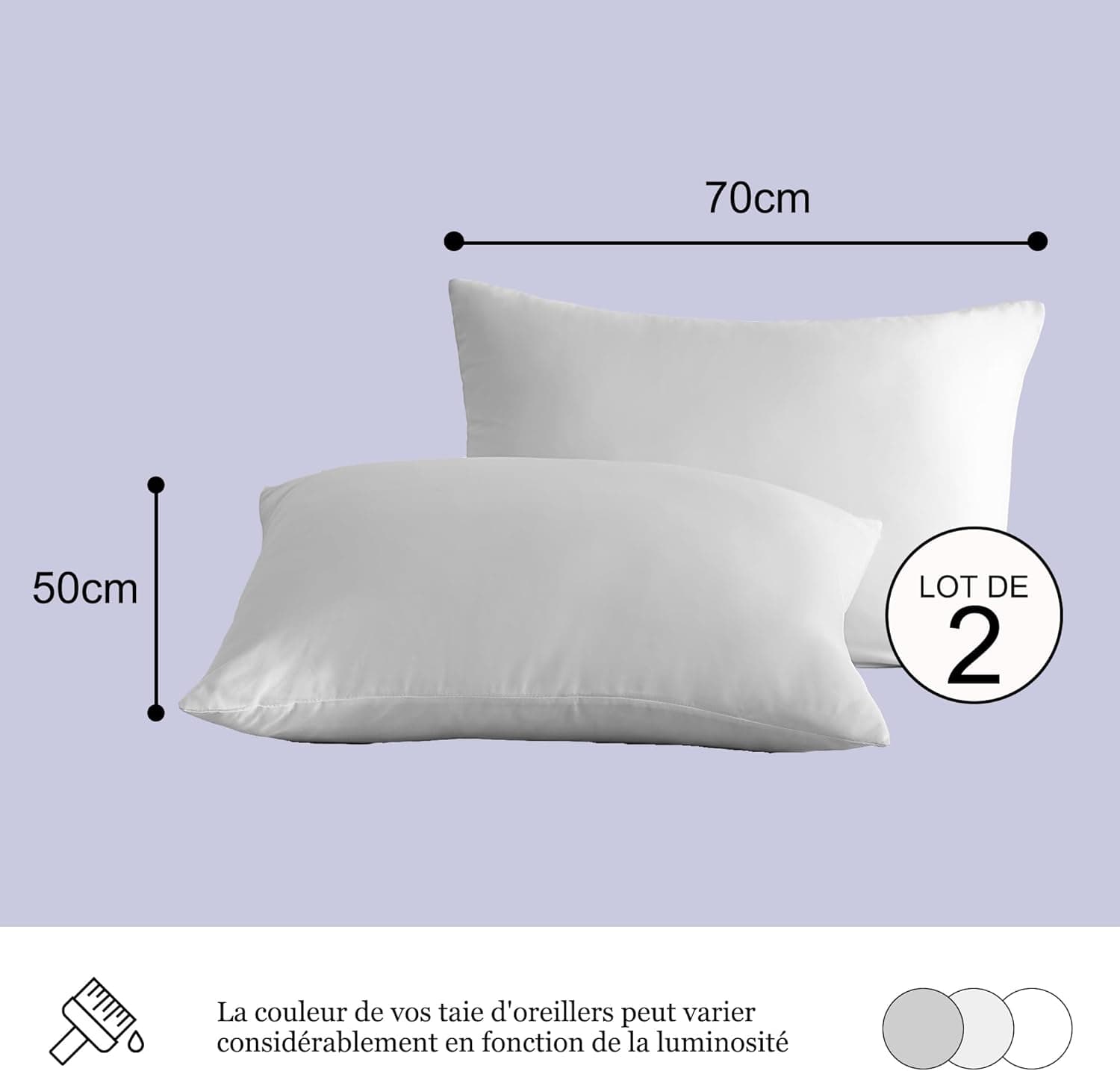 18 Couleurs Lot 2 Taie d'oreiller 50x70 cm Blanc Housse Oreiller Coussin pour Canapé Lit Fermeture Éclair Anti-Acariens Hypoallergénique Protège Oreiller Zip Microfibre 2