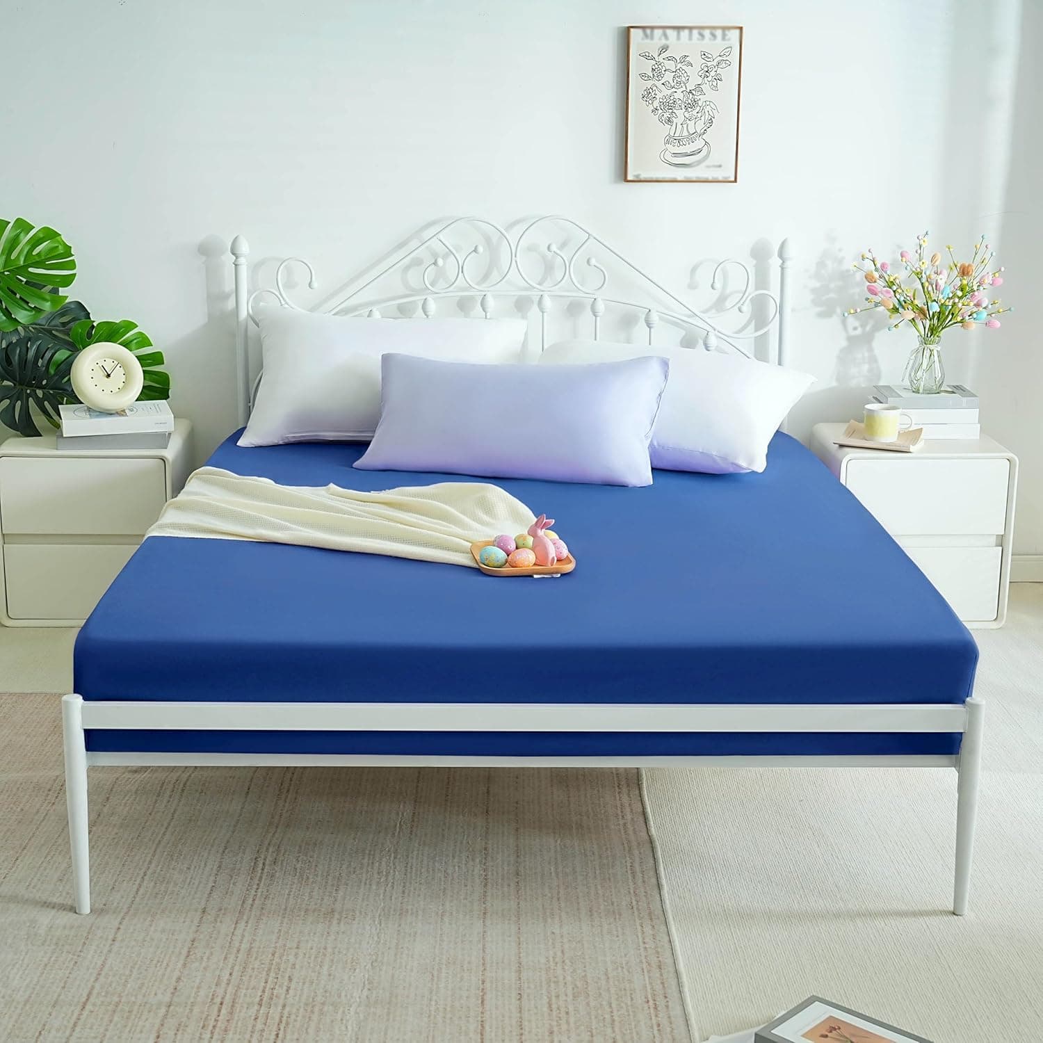 AYASW Fitted Sheet Only Full Size Deep Pocket 16 inch Soft Bed Bottom Sheet 1 Piece 1800 Brushed Microfiber Wrinkle Fade Resistant Breathable Easy Care Blue Stable Holiday Décor 5