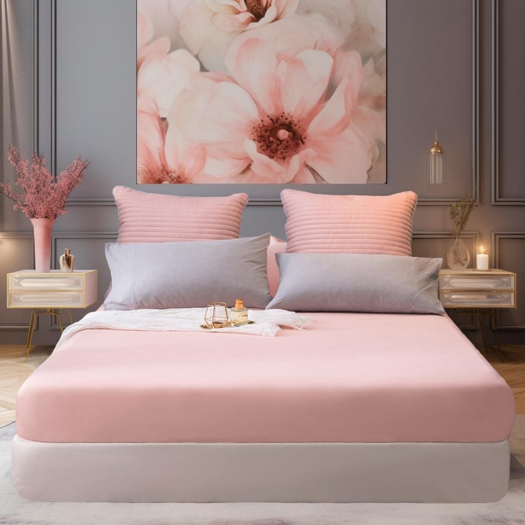 AYASW Fitted Sheet Only Full Size Deep Pocket 16 inch Bed Bottom Sheet 1 Piece Premium Soft and Cozy 1800 Brushed Microfiber Wrinkle Fade Resistant Easy Care Stable Pink Holiday Décor