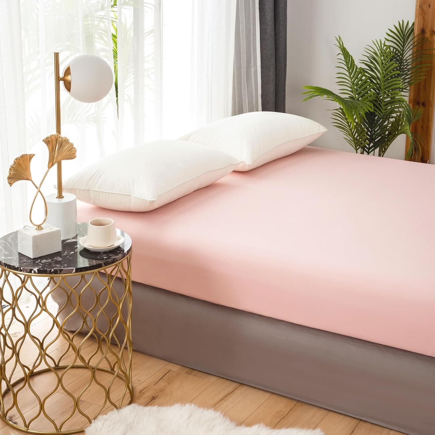 AYASW Fitted Sheet Only Full Size Deep Pocket 16 inch Bed Bottom Sheet 1 Piece Premium Soft and Cozy 1800 Brushed Microfiber Wrinkle Fade Resistant Easy Care Stable Pink Holiday Décor 2