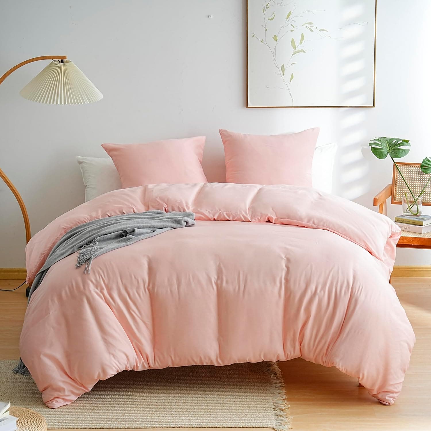 MOHAP Housse de Couette 220x240cm+2 Taies d'oreillers 65x65cm Gris Clair Parure de Lit Adulte 2 Personnes 100 Fils/cm² en Microfibre avec Fermeture Éclair 8