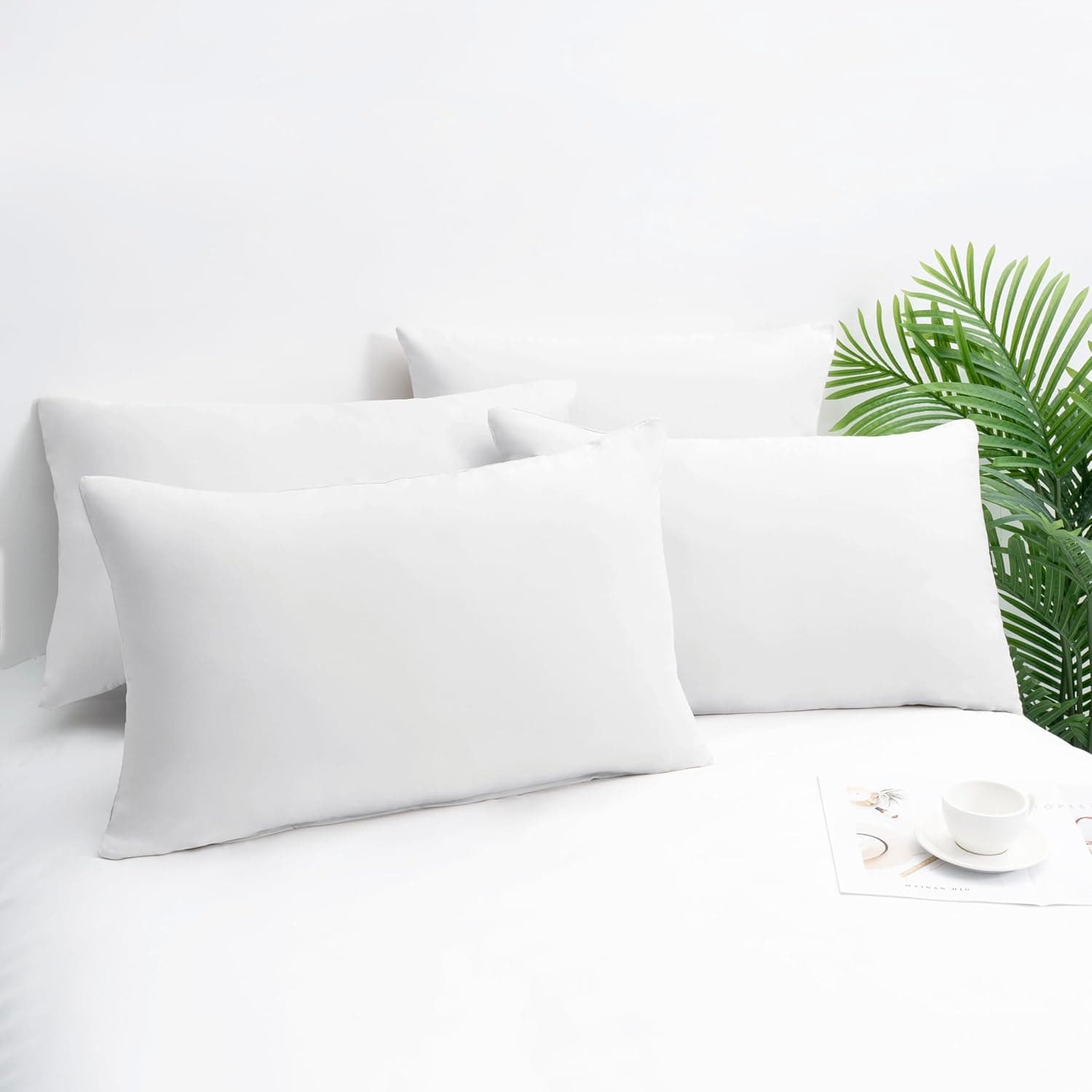 MOHAP Lot de 4- Taies d'oreiller 50x70cm Blanc Housse d'oreiller avec Une Fermeture Eclair en Microfibre