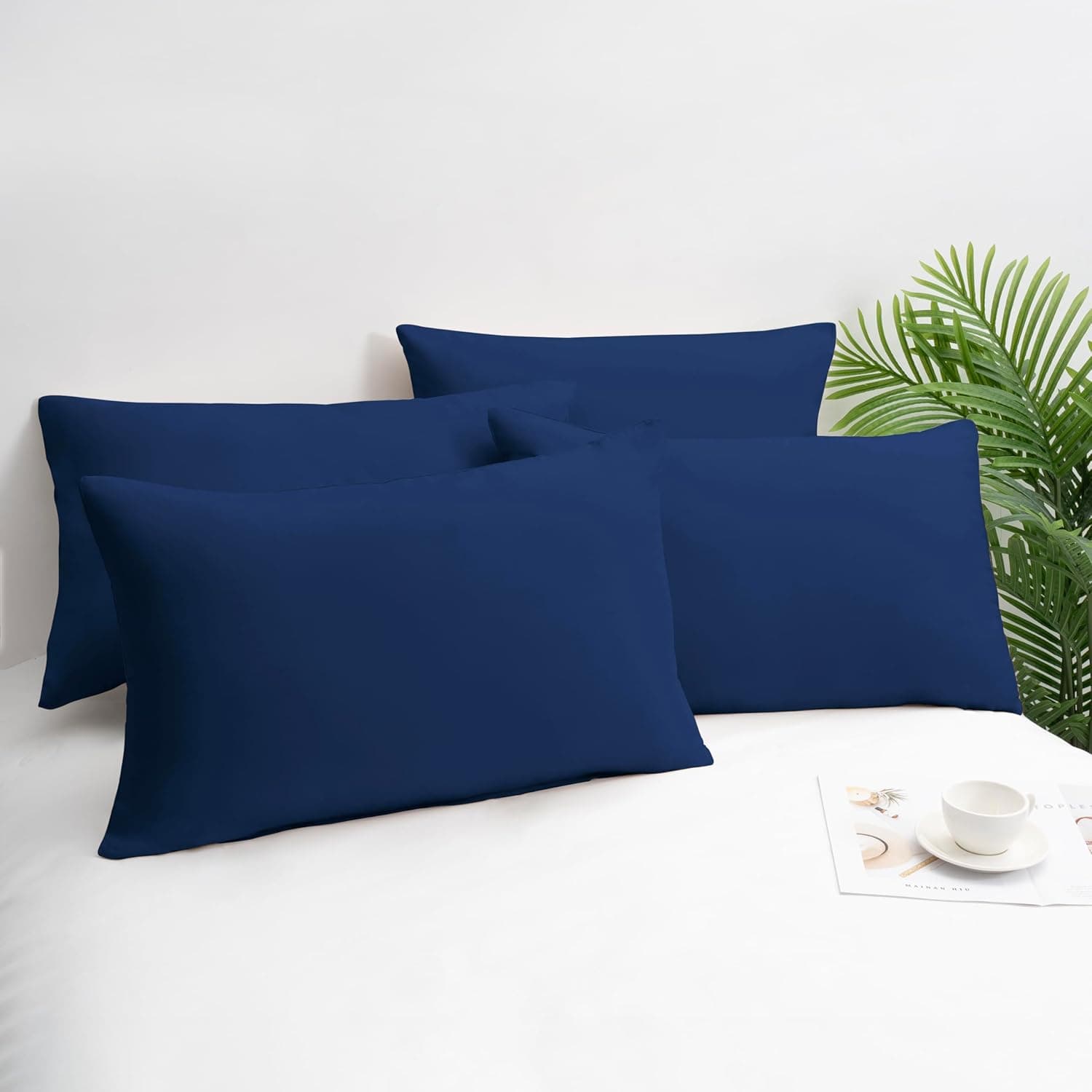 MOHAP Lot de 4- Taies d'oreiller 50x70cm Bleu Marine Housse d'oreiller avec Une Fermeture Eclair en Microfibre