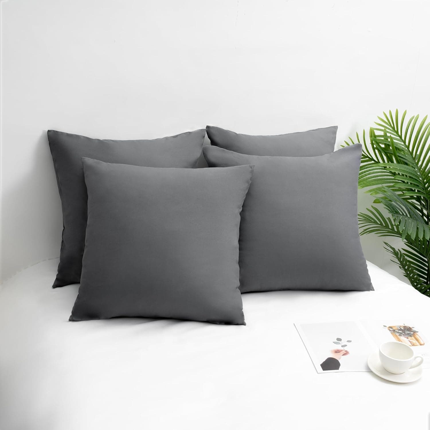 MOHAP Lot de 4- Taies d'oreiller 65x65cm Gris Housse d'oreiller avec Une Fermeture éclair en Microfibre