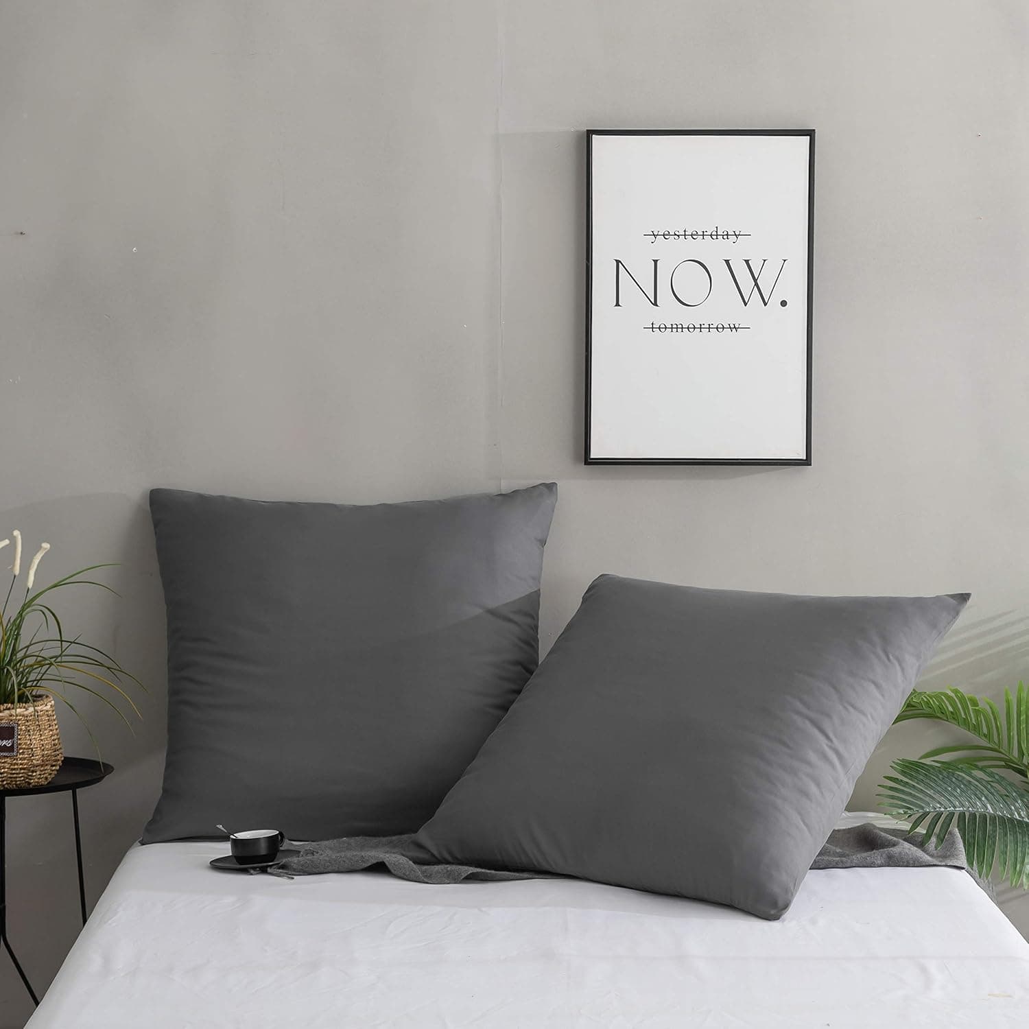 MOHAP Lot de 4- Taies d'oreiller 65x65cm Gris Housse d'oreiller avec Une Fermeture éclair en Microfibre 8