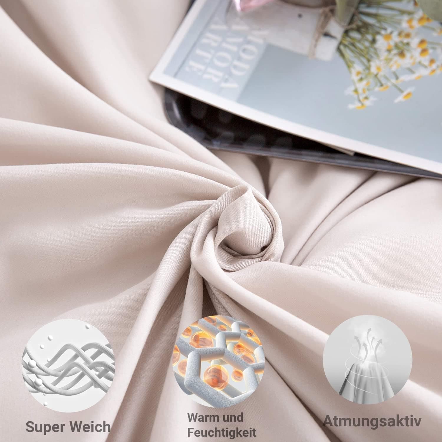 Parure de lit 4 pièces en microfibre brossée avec 2 housses de couette 135 x 200 cm et 2 taies d'oreiller 80 x 80 cm avec fermeture Éclair Beige 4