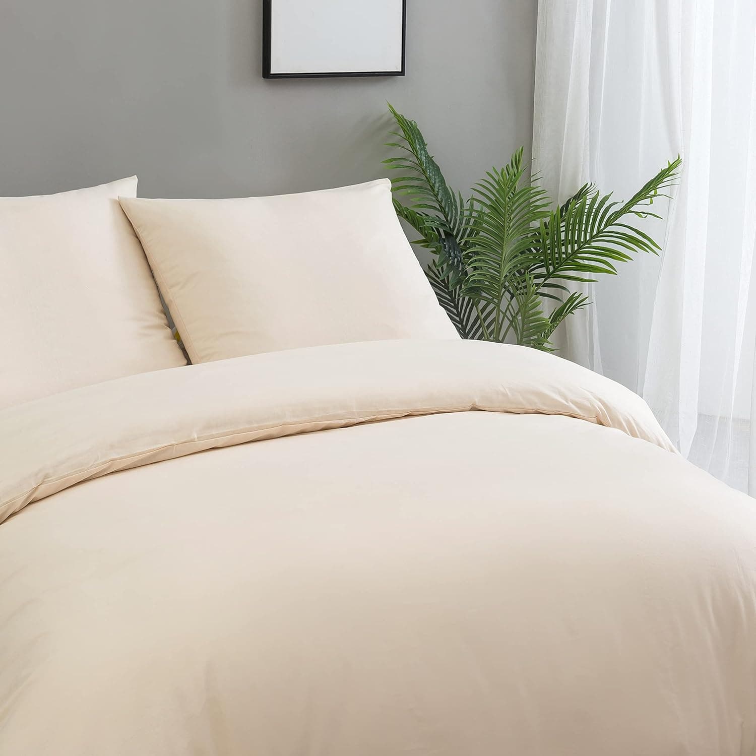 4-Piece Cotton Bedding, 135 x 200 cm, Beige, 2 Duvet Covers with 2 Pillowcases, 80 x 80 cm (4 Pieces, 135 x 200 cm, Beige) 6