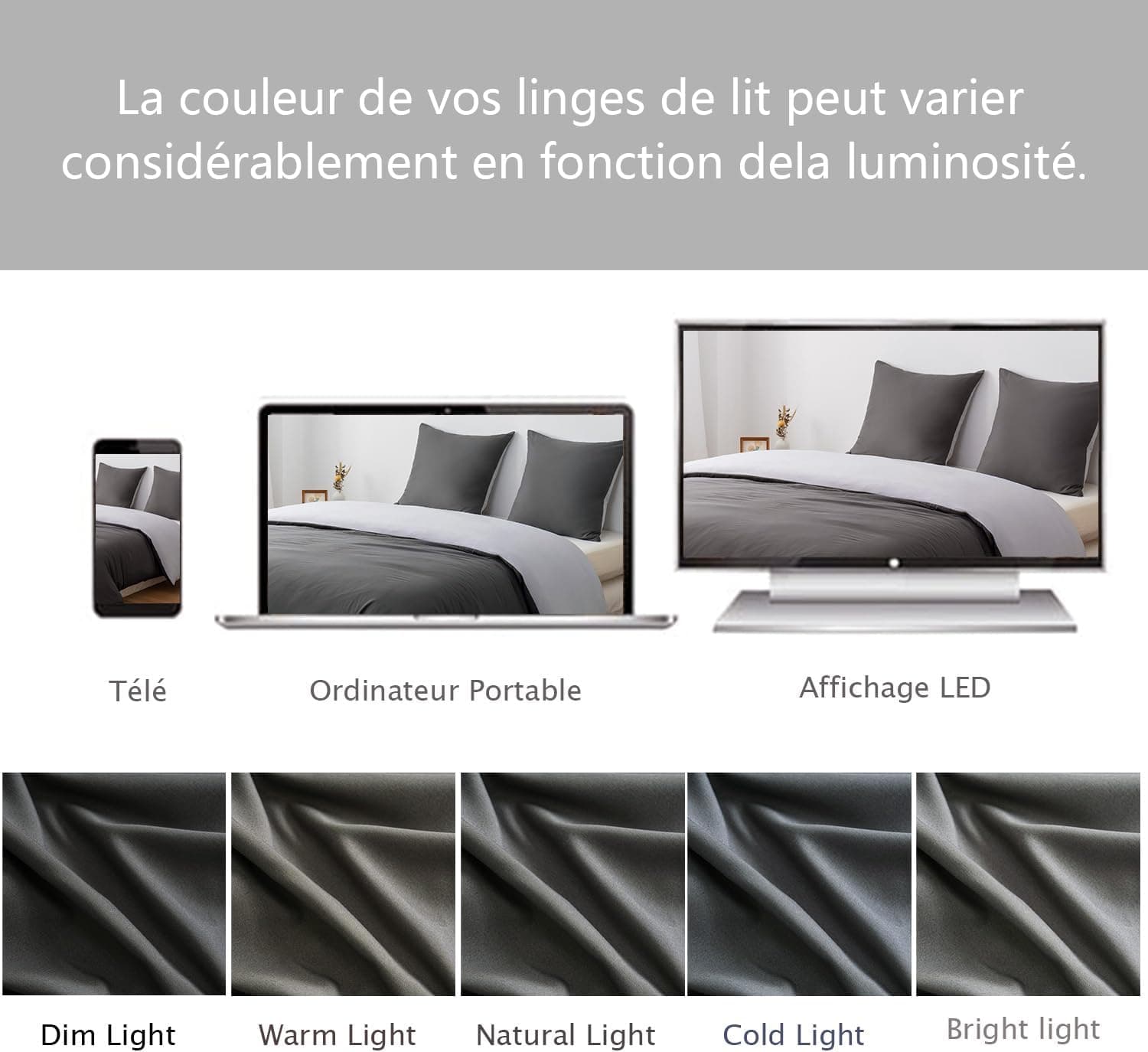 MOHAP Housse de Couette Réversible 240x260 / 65x65x2 cm Gris Foncé + Gris Claire Parure de Lit Bicolore pour 2 Personnes Fermeture Éclair Sets de Housse Couette 8