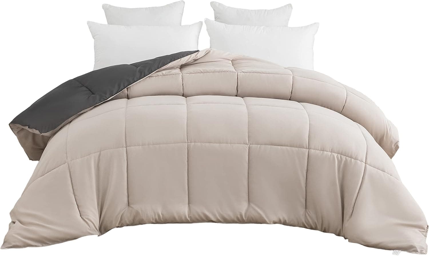 MOHAP Couette Bicolore Chaude l'hiver 450g/m² Épais 140x200cm Hypoallergénique Bicolore Beige + Gris Couette de Lit Réversible 1 Personnes Edredon 6