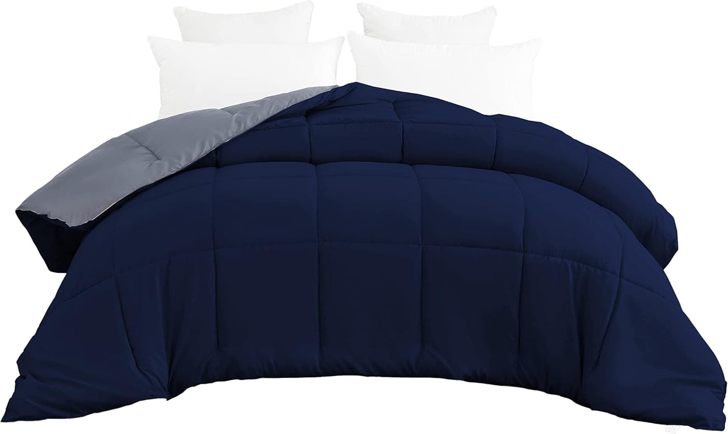 MOHAP Couette Bicolore Chaude l'hiver 450g/m² Épais 220x240cm Hypoallergénique Bicolore Bleu Foncé + Gris Foncé Couette de Lit Réversible 2 Personnes Edredon 5