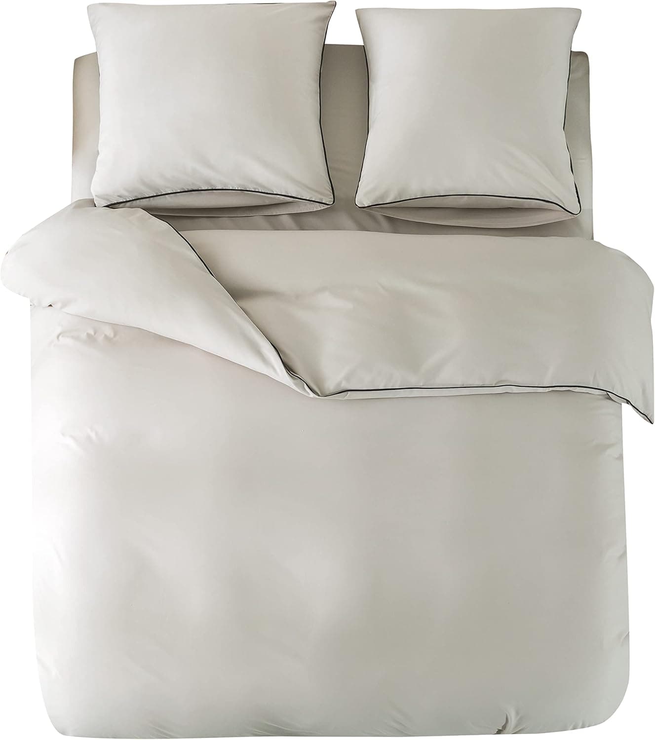 MOHAP Housse de Couette 240x260cm + Taies d'oreillers 65x65x2 cm Beige 120 Fils/cm² Parure de Lit avec Fermeture Eclaire pour 2 Personnes 8