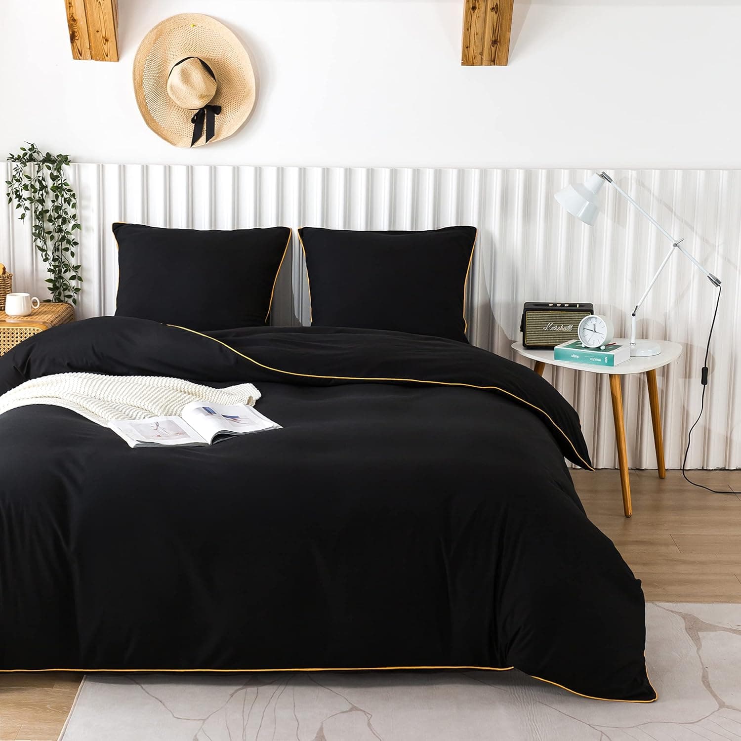 MOHAP Housse de Couette 240x260cm + Taies d'oreillers 65x65x2 cm Noir 120 Fils/cm² Parure de Lit avec Fermeture Eclaire pour 2 Personnes 4