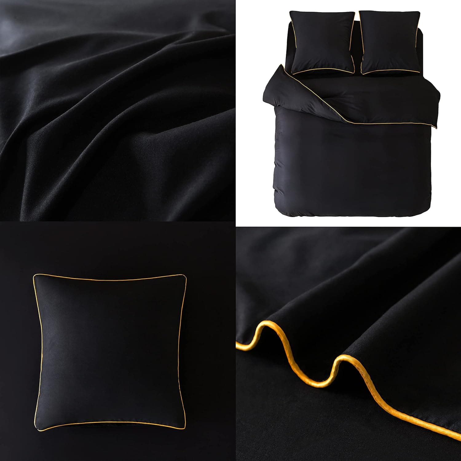 MOHAP Housse de Couette 240x260cm + Taies d'oreillers 65x65x2 cm Noir 120 Fils/cm² Parure de Lit avec Fermeture Eclaire pour 2 Personnes 6