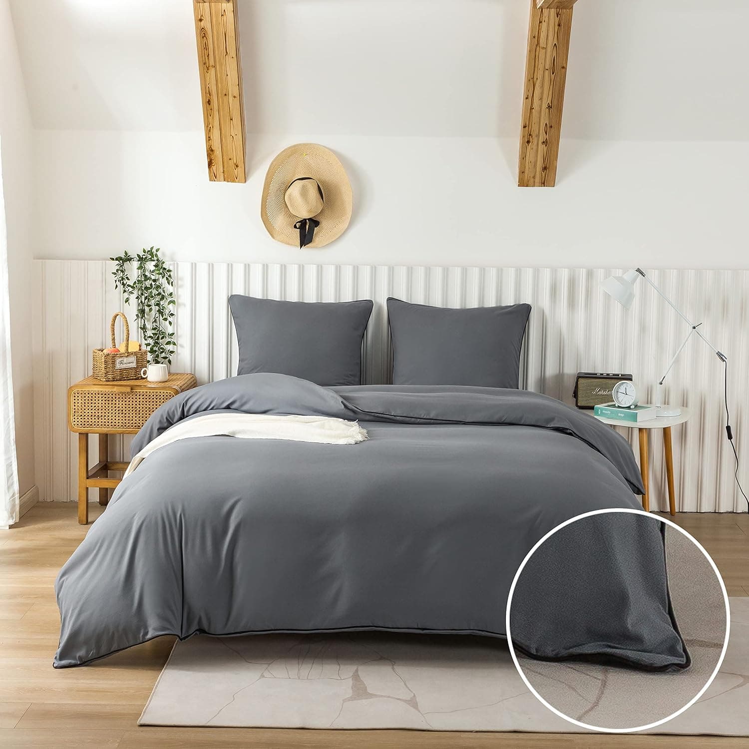 MOHAP Parure de Lit 4 Pièces Housse de Couette 220x240cm + Drap Housse 160x200cm avec 2 taies d'oreillers 65x65cm Gris pour 2 Personnes Parure 120 Fils/cm² en Microfibre