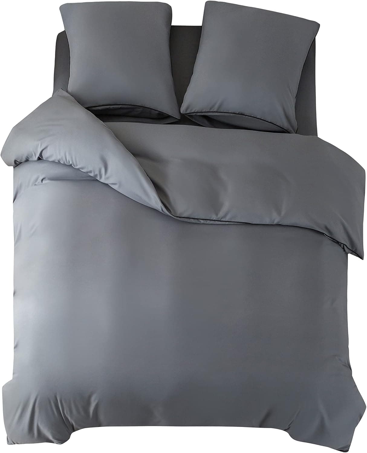 MOHAP Parure de Lit 4 Pièces Housse de Couette 220x240cm + Drap Housse 160x200cm avec 2 taies d'oreillers 65x65cm Gris pour 2 Personnes Parure 120 Fils/cm² en Microfibre 7