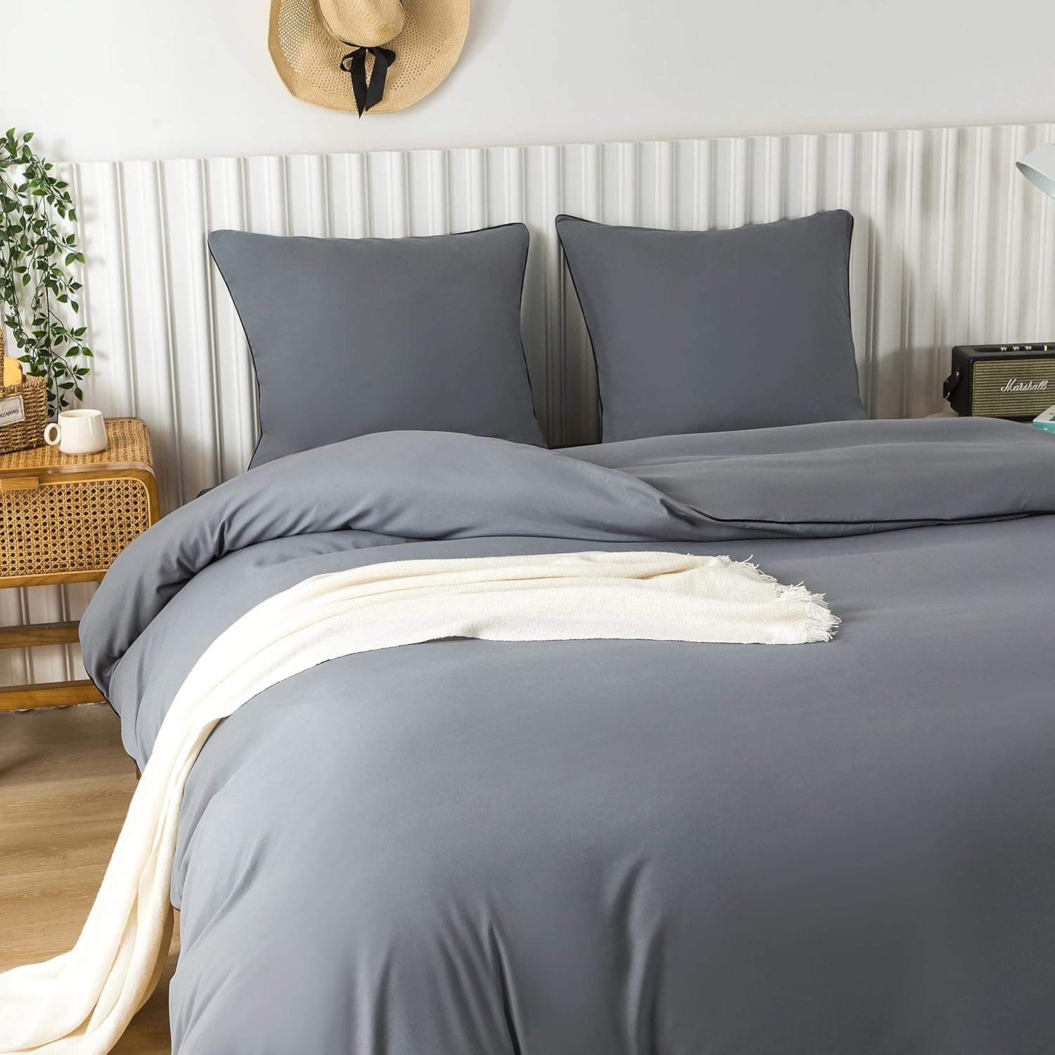 MOHAP Parure de Lit 4 Pièces Housse de Couette 220x240cm + Drap Housse 160x200cm avec 2 taies d'oreillers 65x65cm Gris pour 2 Personnes Parure 120 Fils/cm² en Microfibre 8