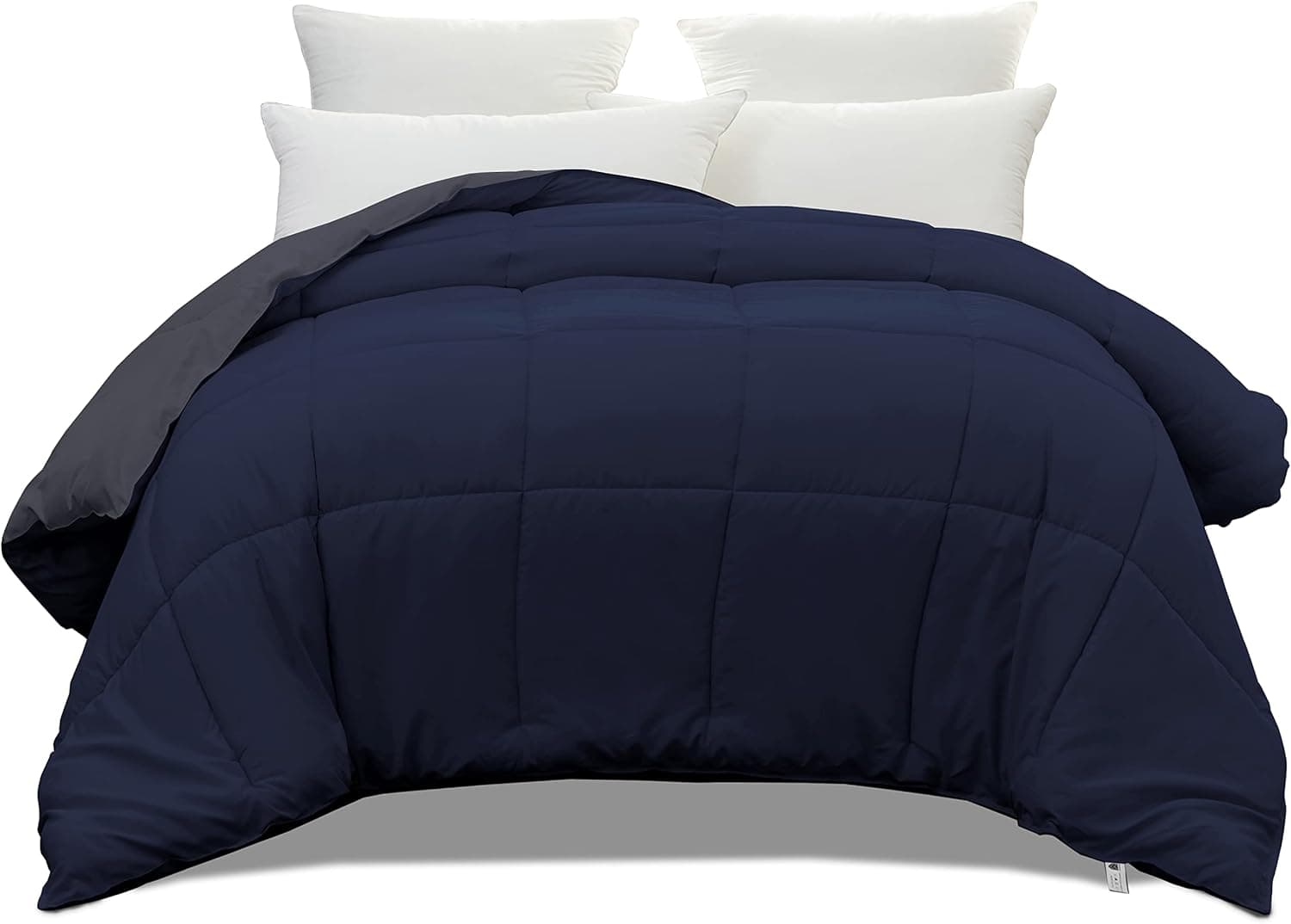 MOHAP Couette Bicolore Chaude l'hiver 450g/m² Épais 220x240cm Hypoallergénique Bicolore Marine + Gris Foncé Couette de Lit Toutes Saisons Réversible 2 Personnes Edredon 4