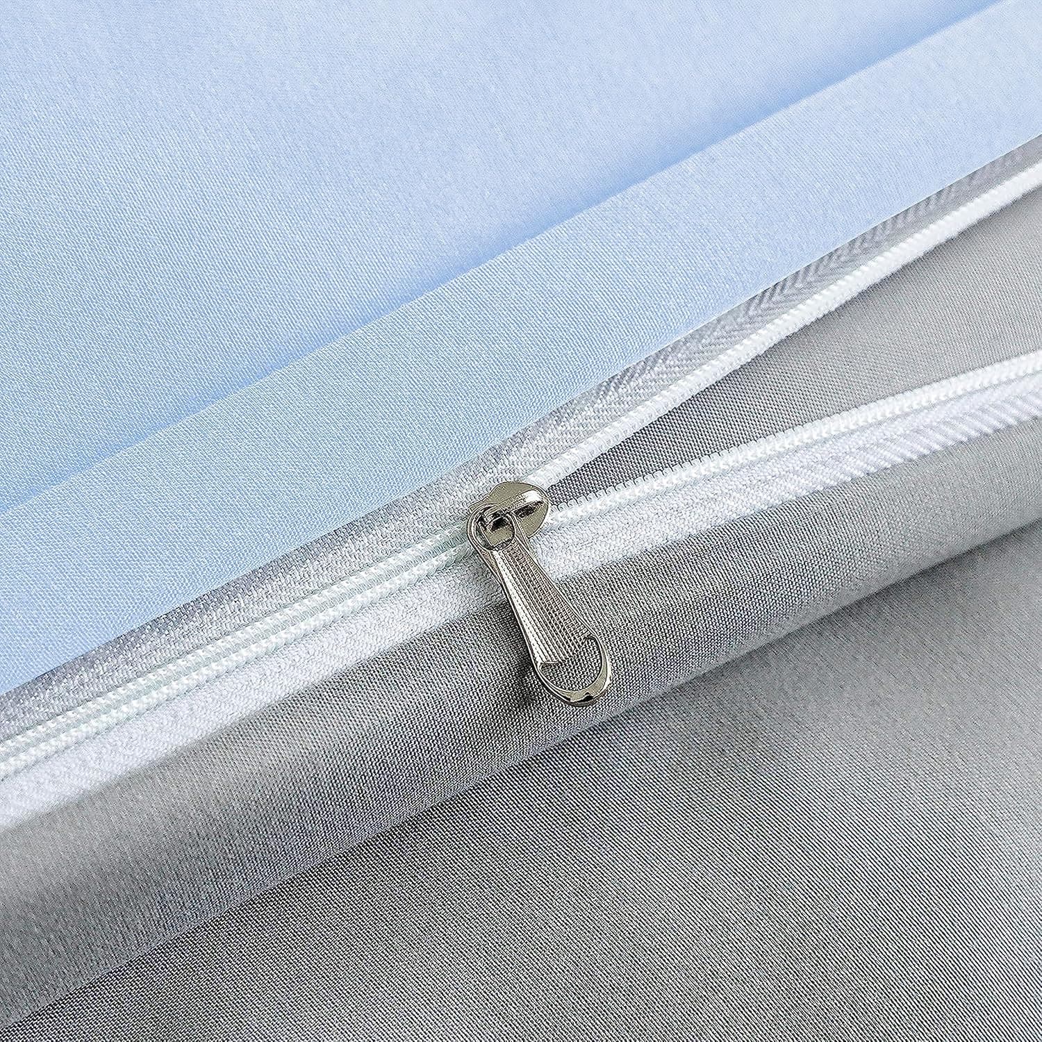 Brushed Microfibre Bed Linen, 1 Duvet Cover (200 x 200 cm) + 2 Pillowcases (80 x 80 cm), with Zip, Light Grey/Spa Blue 3