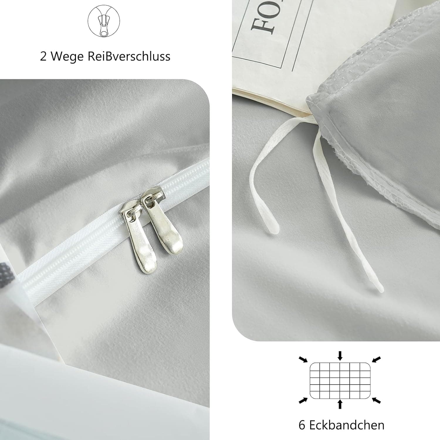 Brushed Microfibre Bed Linen, 1 Duvet Cover (155 x 200 cm) + 1 Pillowcase (80 x 80 cm), with Zip, Light Grey 4