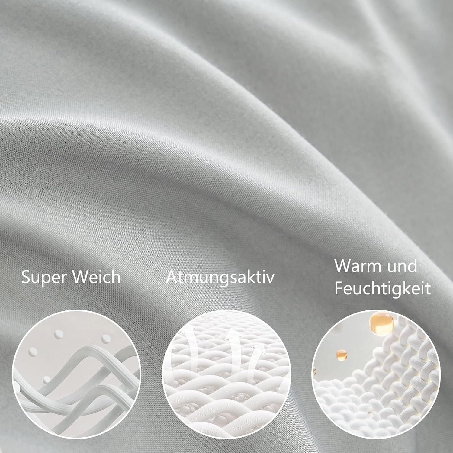 Brushed Microfibre Bed Linen, 1 Duvet Cover (155 x 200 cm) + 1 Pillowcase (80 x 80 cm), with Zip, Light Grey 5