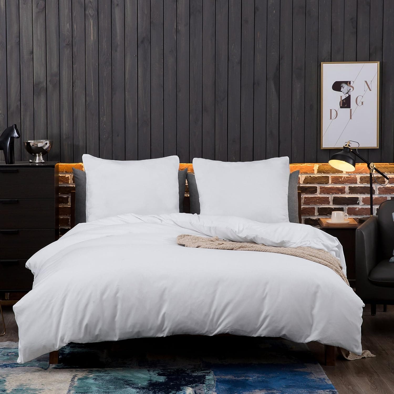 Parure de lit en microfibre brossée avec 1 housse de couette 220 x 240 cm et 2 taies d'oreiller 80 x 80 cm avec fermeture Éclair Blanc