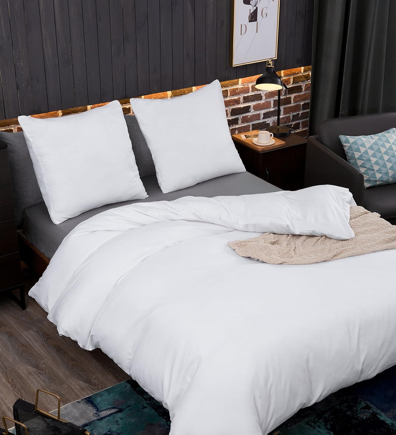 Parure de lit en microfibre brossée avec 1 housse de couette 220 x 240 cm et 2 taies d'oreiller 80 x 80 cm avec fermeture Éclair Blanc 2