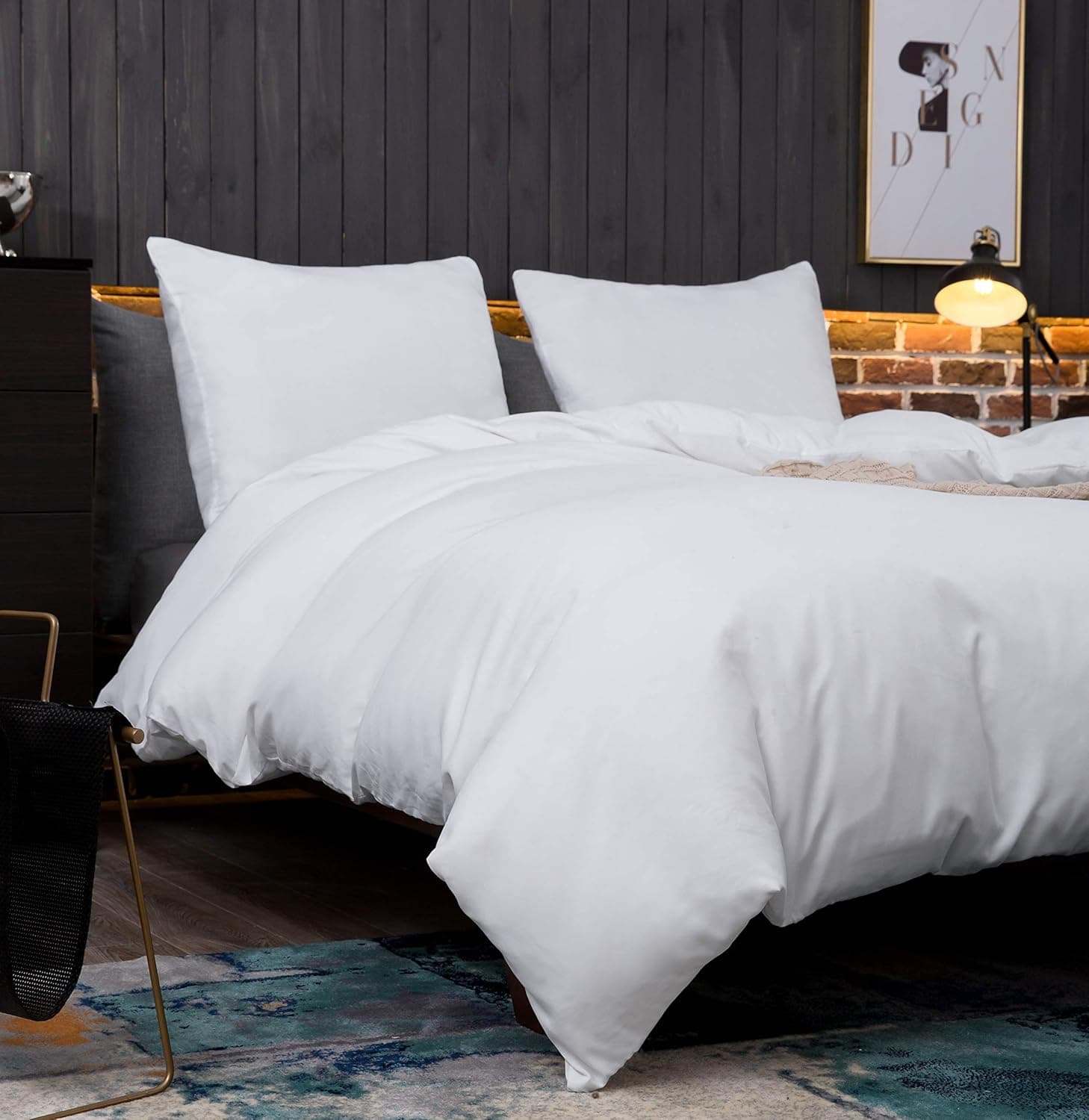 Parure de lit en microfibre brossée avec 1 housse de couette 220 x 240 cm et 2 taies d'oreiller 80 x 80 cm avec fermeture Éclair Blanc 3