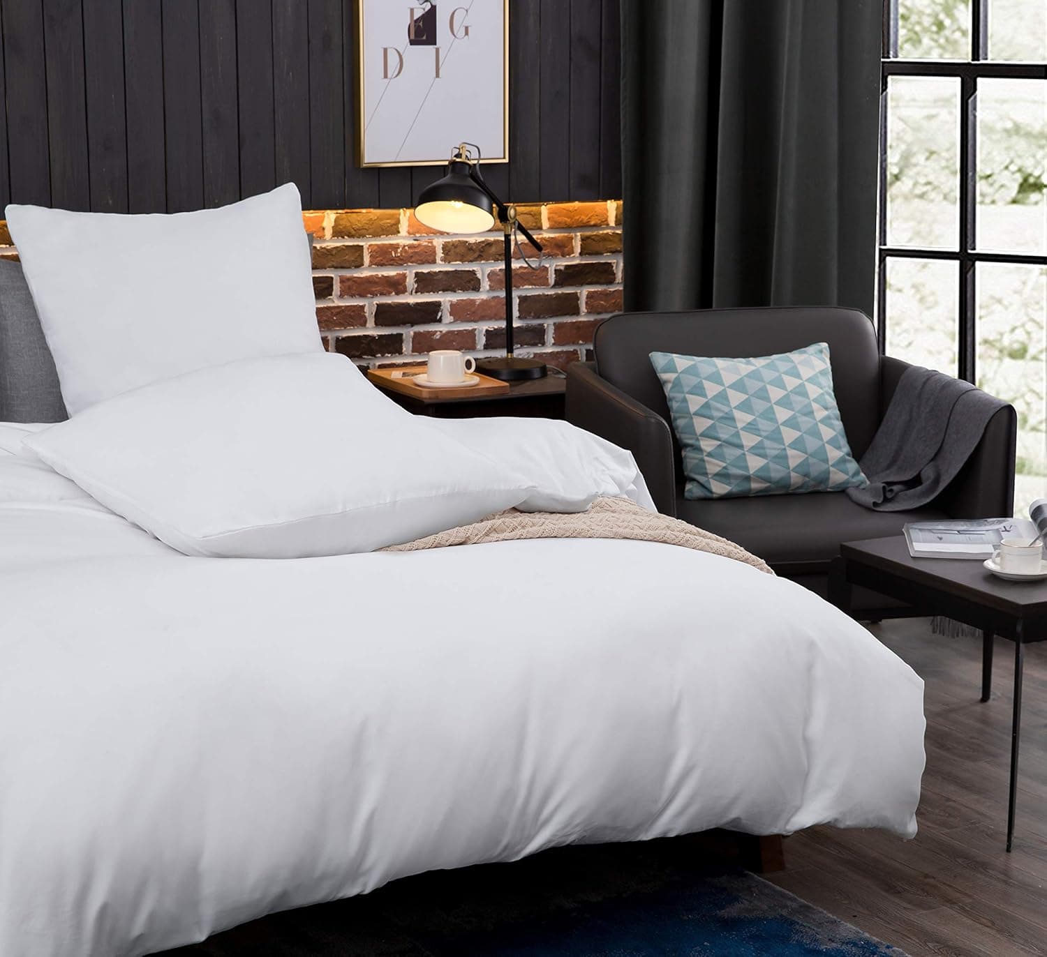 Parure de lit en microfibre brossée avec 1 housse de couette 220 x 240 cm et 2 taies d'oreiller 80 x 80 cm avec fermeture Éclair Blanc 5