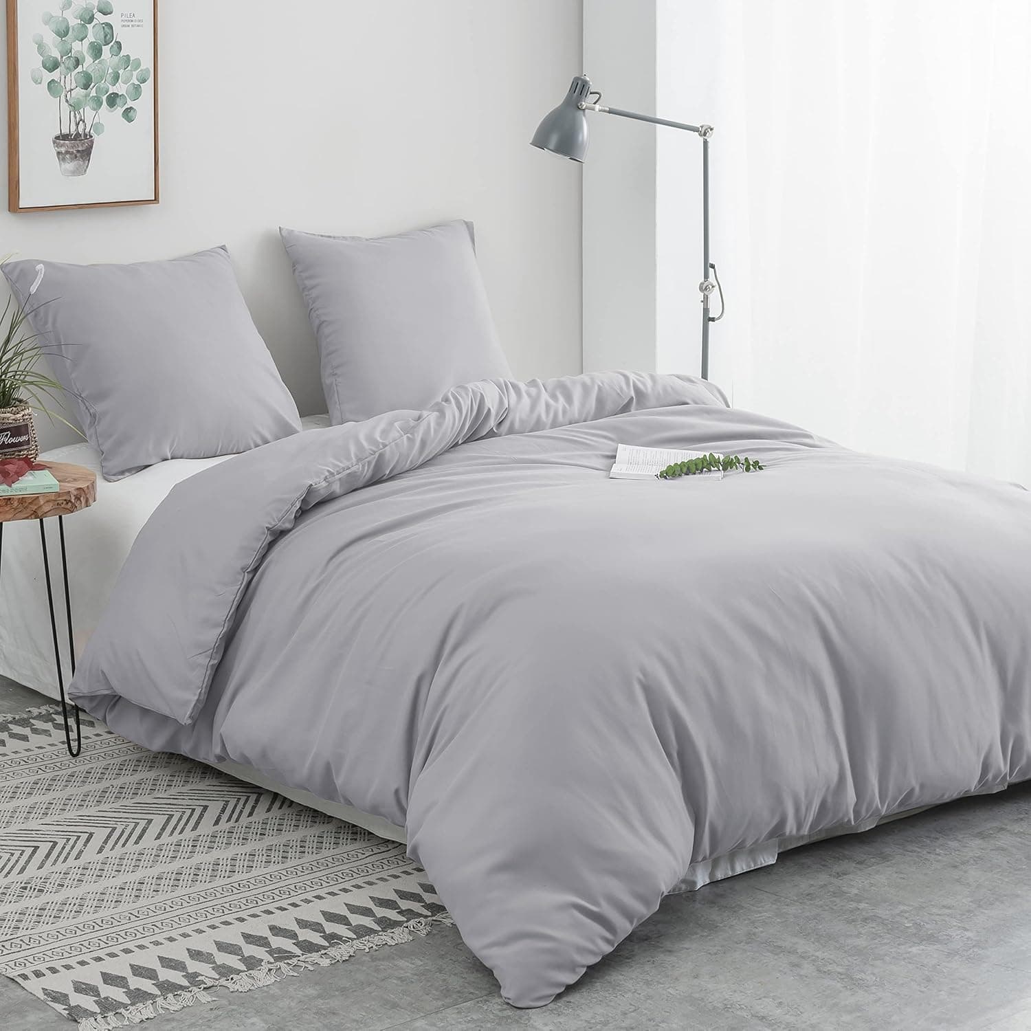 Parure de lit en microfibre brossée avec 1 housse de couette 220 x 240 cm et 2 taies d'oreiller 80 x 80 cm avec fermeture Éclair Blanc 7